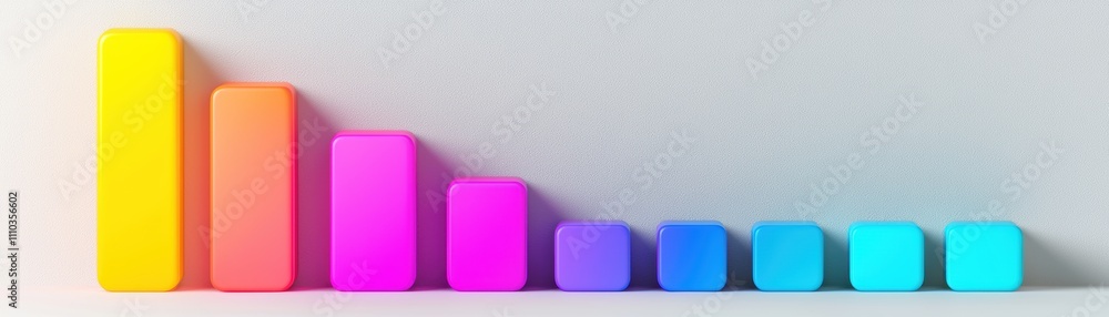 Poster a colorful rainbow bar graph displaying a declining trend, with vibrant colors transitioning from ye