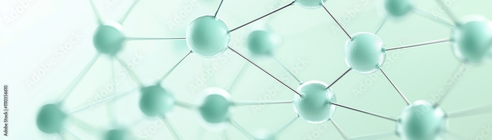 Poster a close-up view of interconnected molecular structures, showcasing a network of spheres and lines ag
