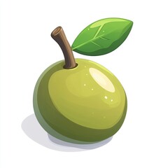 Green fruit with leaf, cartoon style.