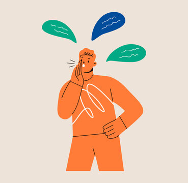 Man talking rumors or whispering. Colorful vector illustration