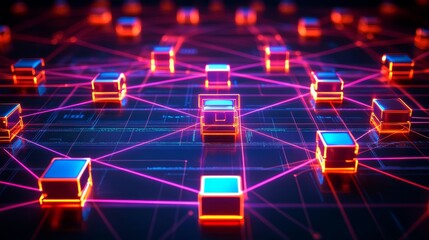 Glowing Network Nodes  Digital Connection Abstract