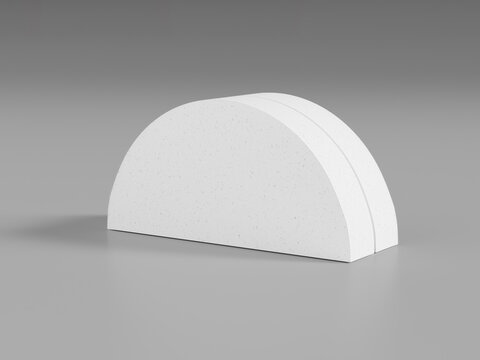 Semi-circle box mockup, perspective view of half-circle packaging display isolated on background, empty design half round shape rigid paper box packaging, geometry shape cardboard gift box storage