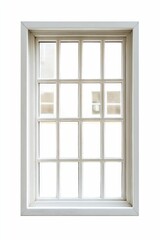 White framed window, multiple panes, blurry view.