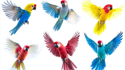 Fototapeta premium Colorful Macaws Flying Parrot Wings Spread Tropical Birds