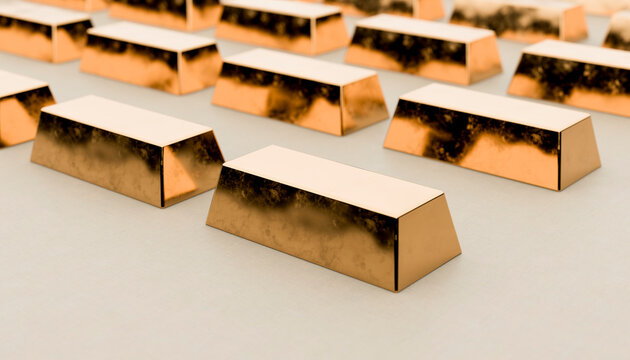 Luxurious 3D Render of Gold Bars on Neutral Background
