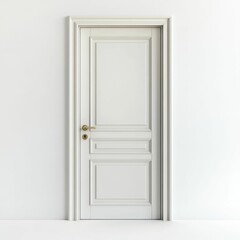 White door, paneled, gold hardware, white wall.
