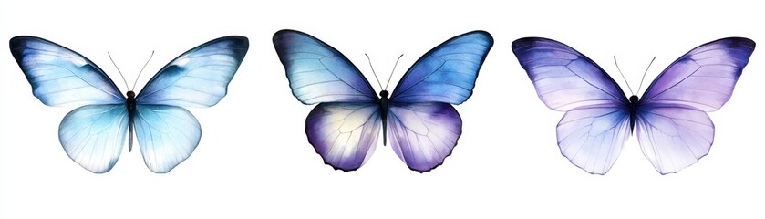 Obraz premium Three Watercolor Butterflies Blue Purple Violet Insect Wings