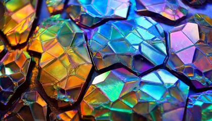 虹色に輝く結晶化した金属表面