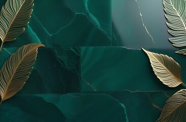 a green glass table with gold leaf on it
