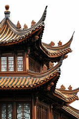 Naklejka premium Ornate wooden building, tiered roof, intricate details.