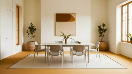Fototapeta premium Japandi inspired minimalist dining room.