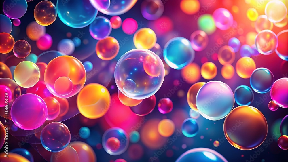 Aufkleber multicolored translucent circles with bokeh effect on dark background in pink tones - 3d illustratio