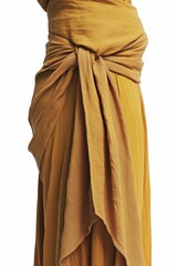 Naklejka premium Mustard-gold fabric draped, knotted waist detail.