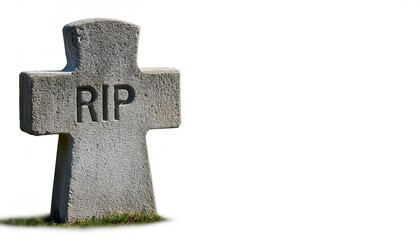 gravestone or tombstone is a stone marker, placed over the head of the grave may be called a headstone. A slab may be called a funeral stele or a stela. R.I.P. rest in peace.  Isolated on white