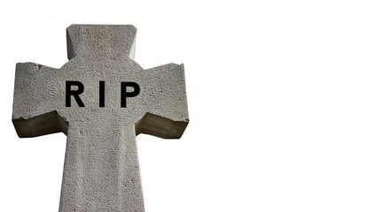 gravestone or tombstone is a stone marker, placed over the head of the grave may be called a headstone. A slab may be called a funeral stele or a stela. R.I.P. rest in peace.  Isolated on white