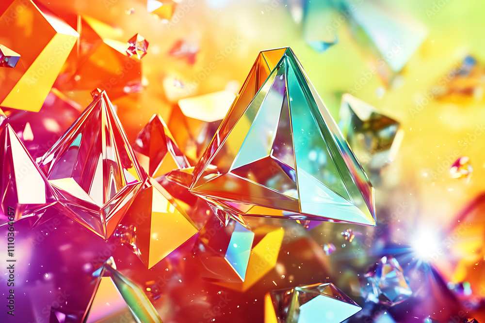 Poster abstract geometric shapes in bright colors create a dynamic visual composition.