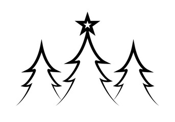 Árbol de navidad con trazo negro en fondo blanco