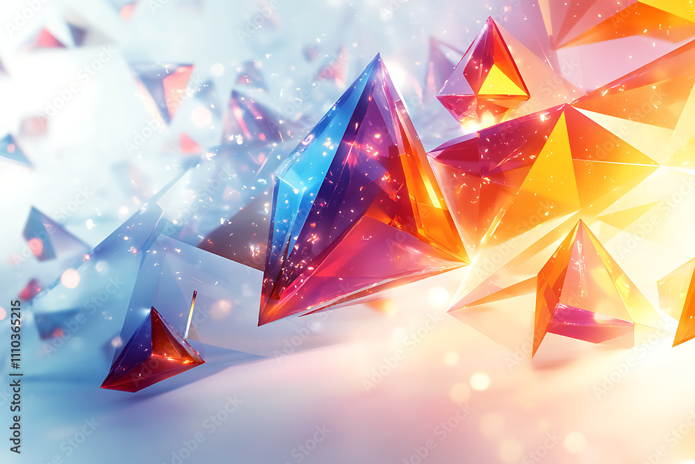 Poster abstract geometric shapes in bright colors create a dynamic visual composition.