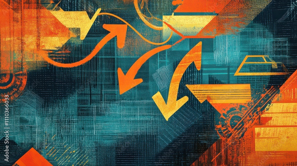 Aufkleber abstract arrows on a digitally patterned, colorful map illustrate growth trends and forward movement