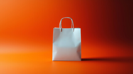 A plain white paper bag against an orange background, symbolizing the simplicity of packaging design and branding in product photography. The minimalist style adds depth to the com