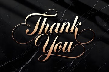 Elegant Thank You text in a gold script font, set against a dark marble background. This image conveys gratitude and appreciation with a touch of luxury and sophistication.