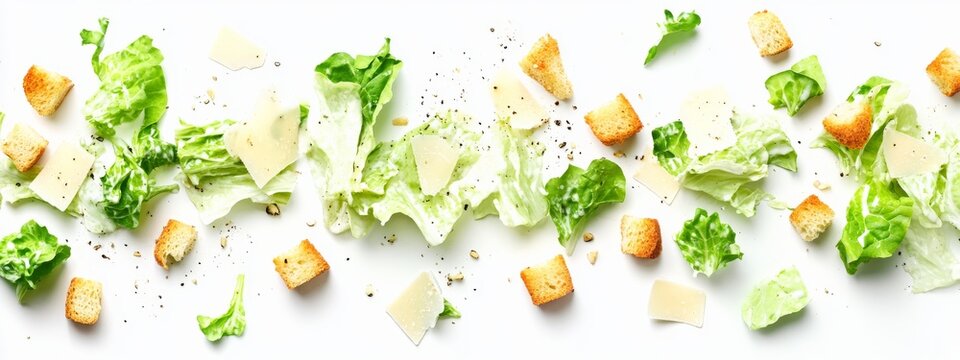 A creamy Caesar salad with romaine lettuce, parmesan shavings, and garlic croutons