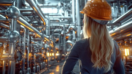 Fototapeta premium Engineer technician surveying industrial infrastructure high-tech facility gigapixel detail urban environment professional perspective