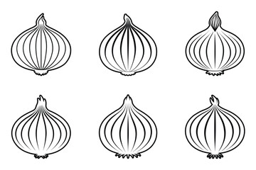 A set of onion outline silhouette icons on a white background