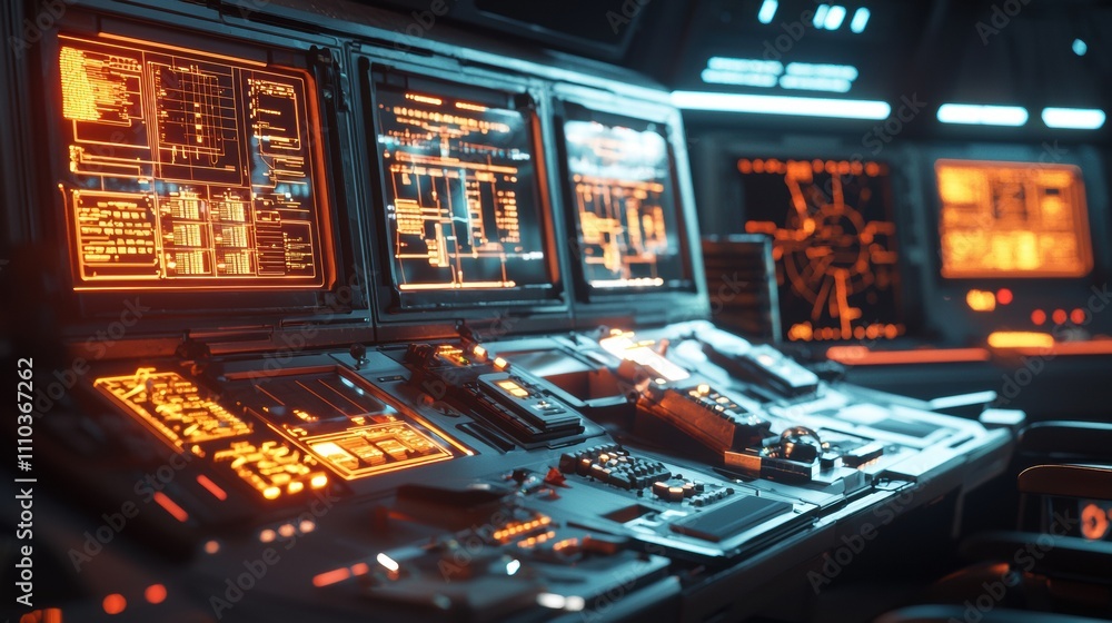 Poster technician operates control room setup high-tech environment gigapixel focus on engineering and tech