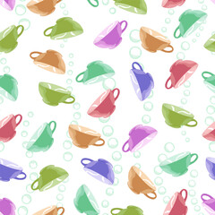 Multi-colored cups in a pattern.Vector pattern with multi-colored cups on a white background.