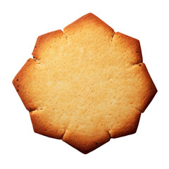 One octagonal cookie close-up on white and transparent background. PNG. Top view.