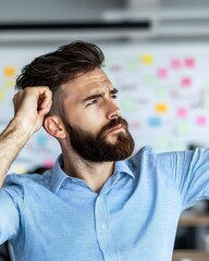 Obraz premium Thoughtful man pondering in a creative workspace