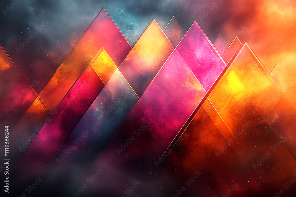 Poster abstract geometric shapes in bright colors create a dynamic visual composition.