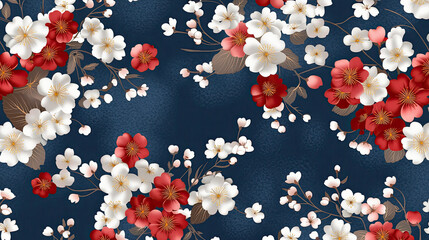 Seamless tileable texture of traditional Japanese kimono fabric featuring intricate floral