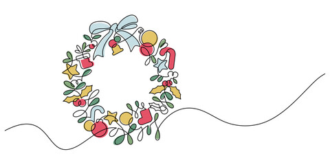 christmas wreath decoration hanger one line continuous drawing hand drawn minimalism