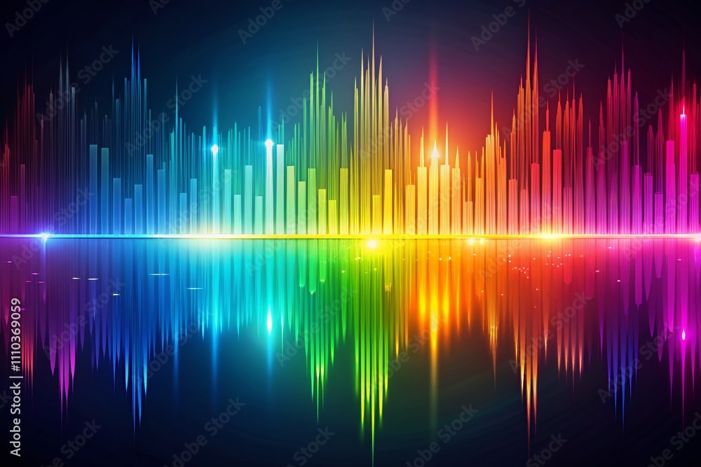 Poster panoramic view of a colorful sound wave equalizer displaying vibrant frequencies in a modern digital