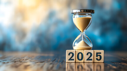 New Year Eve time transitioning 2025 wooden block celebration hourglass sand countdown celebrate Holiday festival 