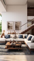 Interior of modern living room panorama 3d rendering 