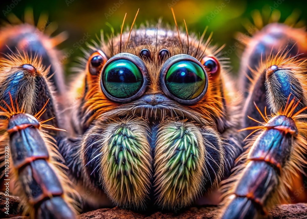 Aufkleber panoramic view of a tarantula's eyes capturing intricate details of its unique features in a lush na