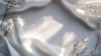 'An elegant mock-up background featuring an empty sheet in the center. Top view, flat lay design, providing ample copy space for text or graphics