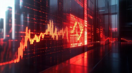 Dynamic stock market graph displaying financial trends and growth, showcasing data visualization in a modern urban setting.