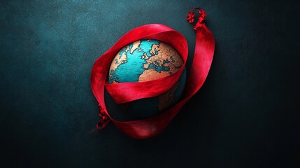 'World AIDS Day' Text with Artistic Globe Wrapped in a Red Ribbon, Symbolizing Global Solidarity