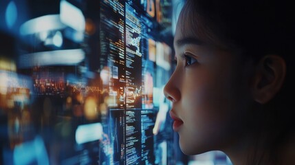 Child Studying Futuristic Tech Interface