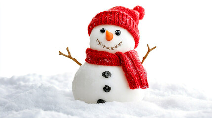 Snowman Against a Pure White Background.