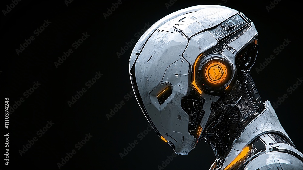 Aufkleber A robotic system designed for crypto trading optimization with high-speed data processing Stock Photo with side copy space