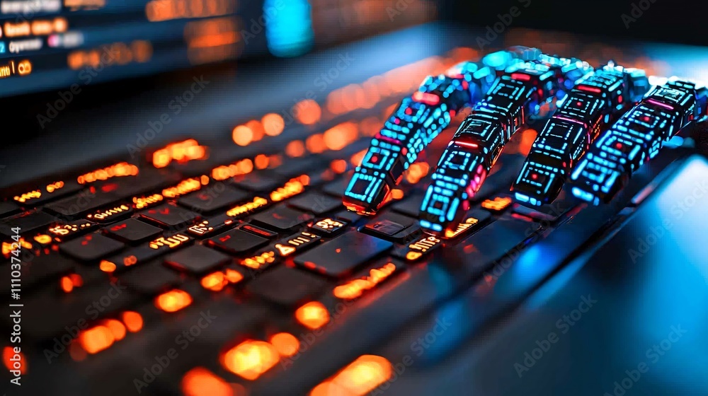 Aufkleber A robotic system designed for crypto trading optimization with high-speed data processing Stock Photo with side copy space