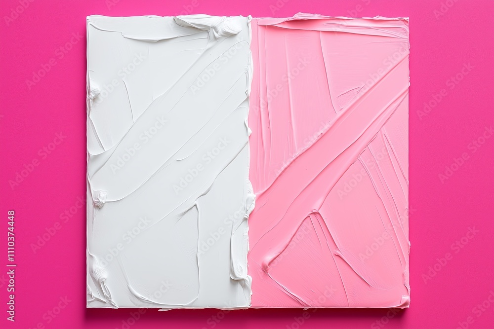 Poster a clean diagonal split screen with one half in white and the other in soft pastel pink