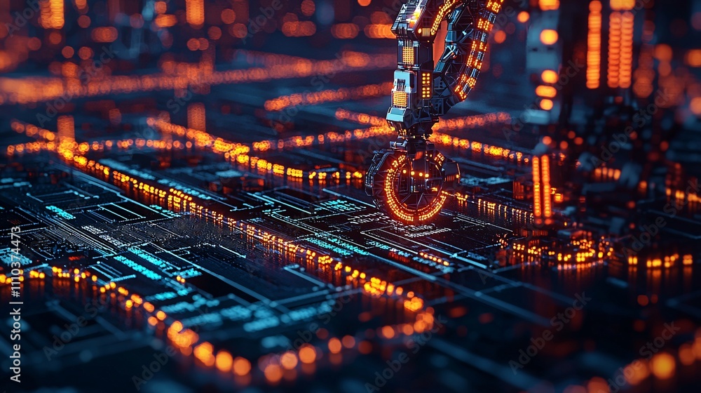 Aufkleber A robotic system designed for crypto trading optimization with high-speed data processing Stock Photo with side copy space