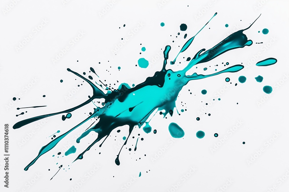 Poster a clean white background with a single splash of teal ink spreading outward.
