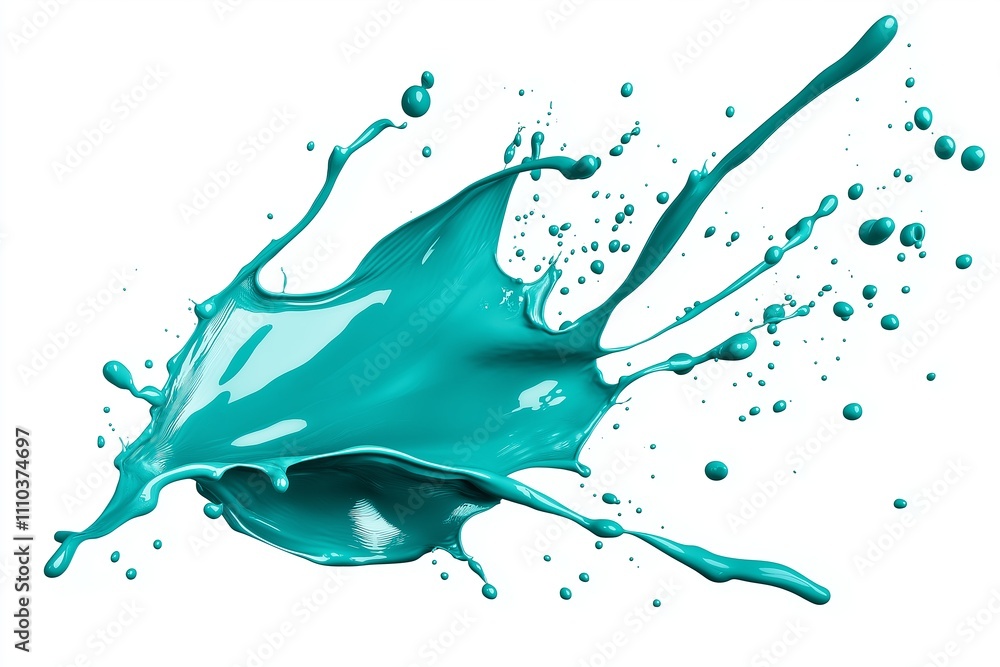 Poster a clean white background with a single splash of teal ink spreading outward.